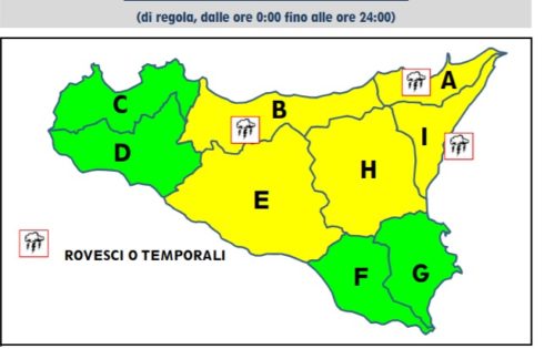 ALLERTA GIALLA, LUNEDÌ 7 GENNAIO, SU GRAN PARTE DELLA SICILIA