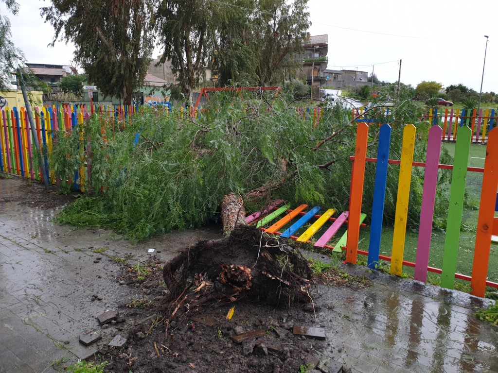 PATERNÒ: FORTI RAFFICHE DI VENTO, DANNI PER LA CADUTA DI UN CORNICIONE E UN ALBERO