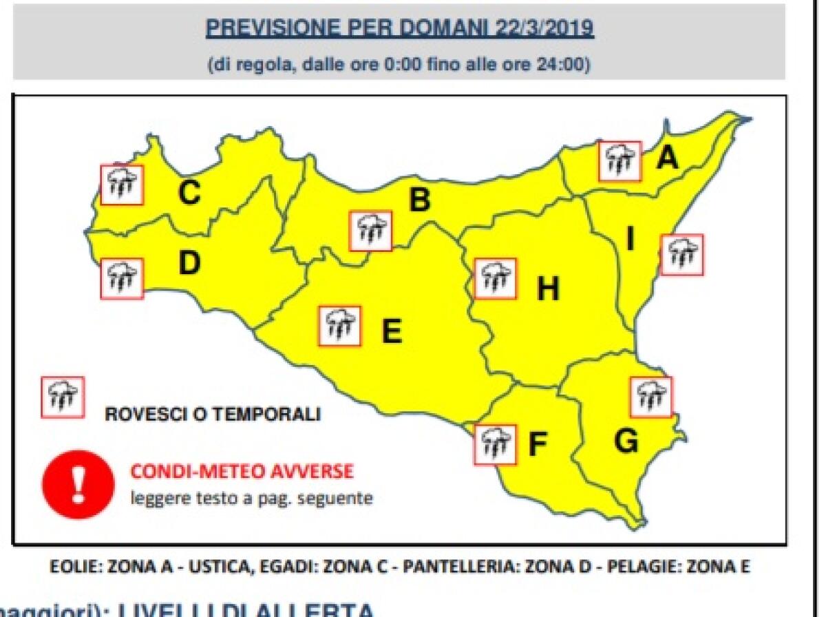 ALLERTA GIALLA PER LA GIORNATA DI DOMANI, VENERDI 22 MARZO - 