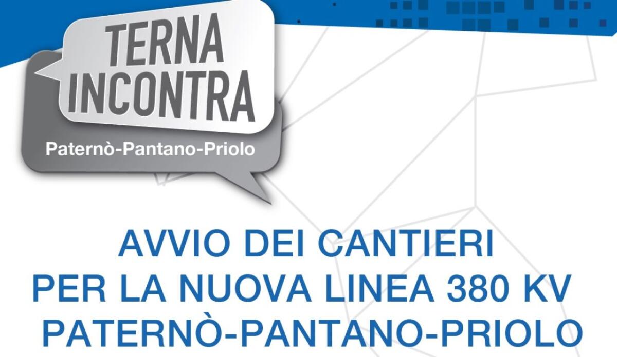 TERNA INCONTRA I CITTADINI  PER INFORMARE SULLE ATTIVITÀ DI REALIZZAZIONE DEL NUOVO COLLEGAMENTO A 380 KV PATERNÒ -PANTANO - PRIOLO - 