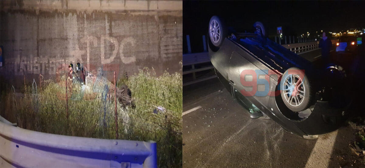 PAUROSO INCIDENTE SULLA SS121, UN AUTO CAPOVOLTA ED UNA NELLA SCARPATA - 