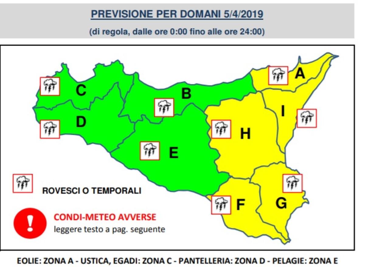 METEO, ALLERTA GIALLA PURE PER DOMANI SU TUTTA LA SICILIA - 