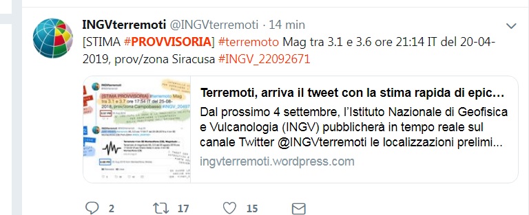 FORTE SCOSSA DI TERREMOTO, STIMA PROVVISORIA TRA 3.1 E 3.6