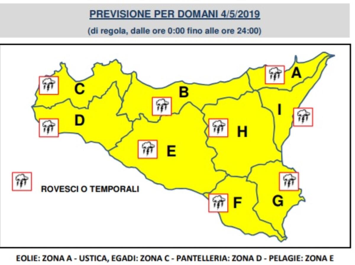 DOMANI, SABATO 4 MAGGIO "ALLERTA GIALLO" IN TUTTA LA SICILIA - 