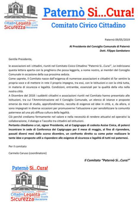 LETTERA APERTA COMITATO PATERNÒ SICURA