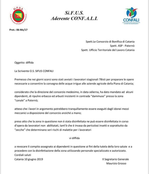 "CASO ZECCHE" SUL TERRITORIO DEL CONSORZIO DI BONIFICA DI CATANIA