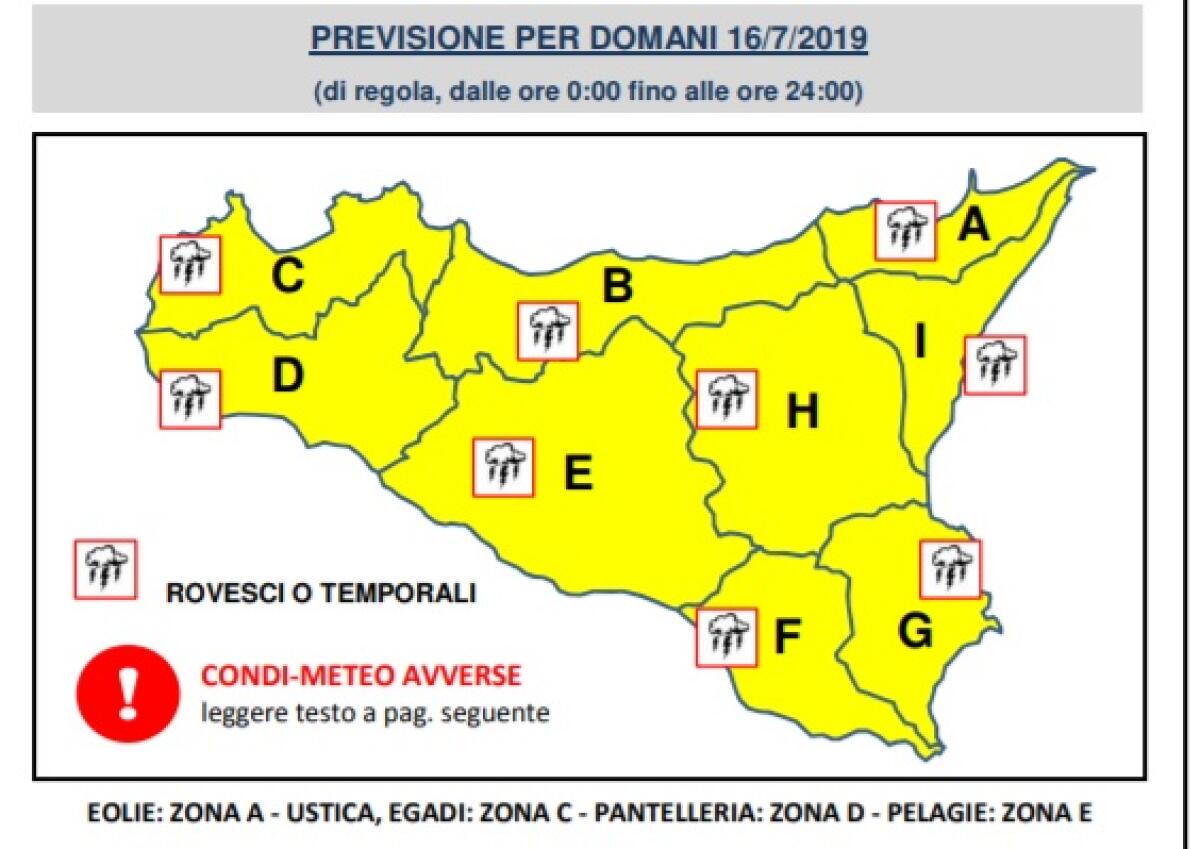 MALTEMPO, ALLERTA GIALLA PURE PER LA PER LA GIORNATA DI DOMANI - 