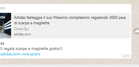 TORNA ATTUALE SU WHATSAPP LA BUFALA SU ADIDAS CHE REGALA SCARPE