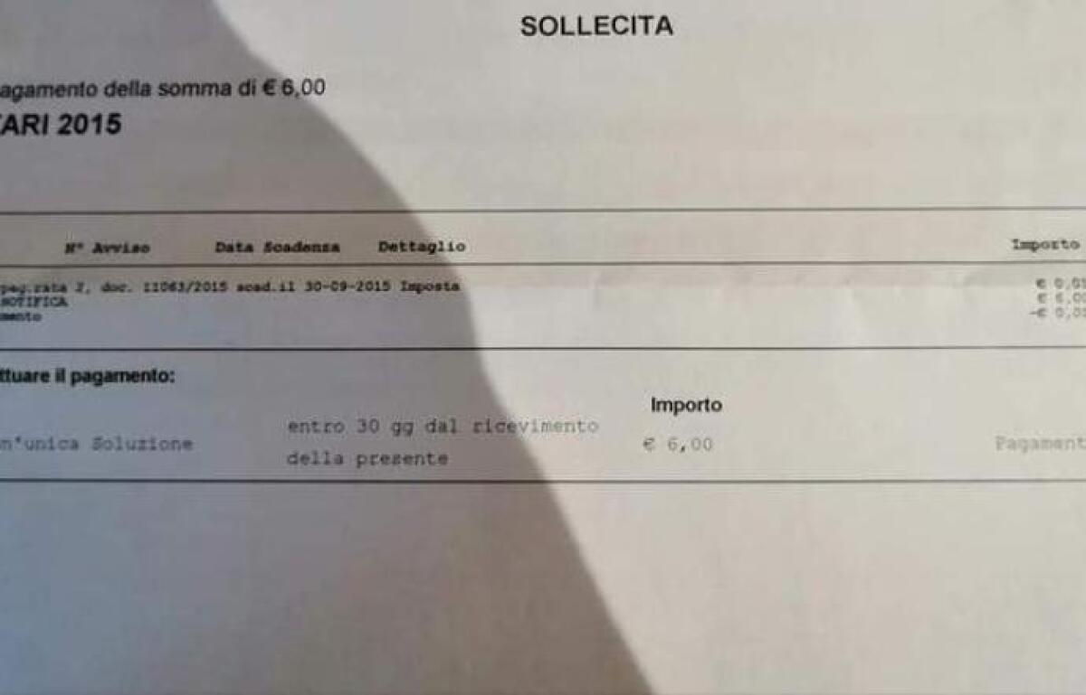 ACI SANT'ANTONIO: NOTIFICATA CARTELLA TARI DA UN CENTESIMO - 