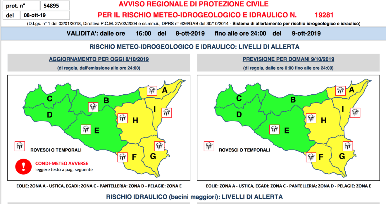 METEO: ANCORA MALTEMPO, ALLERTA "GIALLA" SU CATANIA