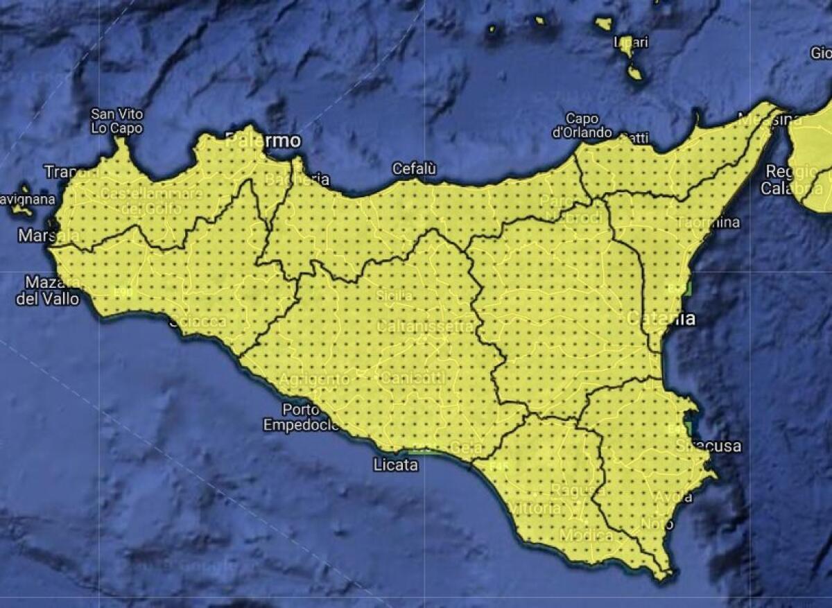 ALLERTA GIALLA PER TUTTA LA SICILIA PER LA GIORNATA DI DOMANI - 