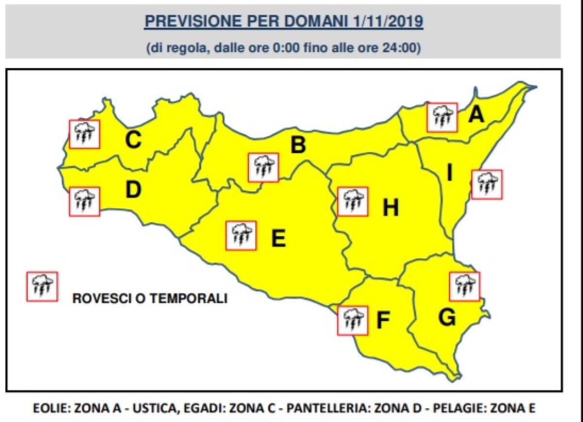METEO: ALLERTA GIALLA IN TUTTA LA SICILIA, OGGI 1 NOVEMBRE - 