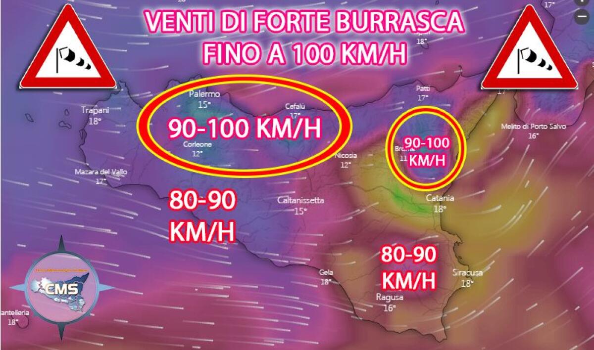 FORTE VENTO IN ARRIVO, RAFFICHE PROSSIME AI 100 KM/H - 