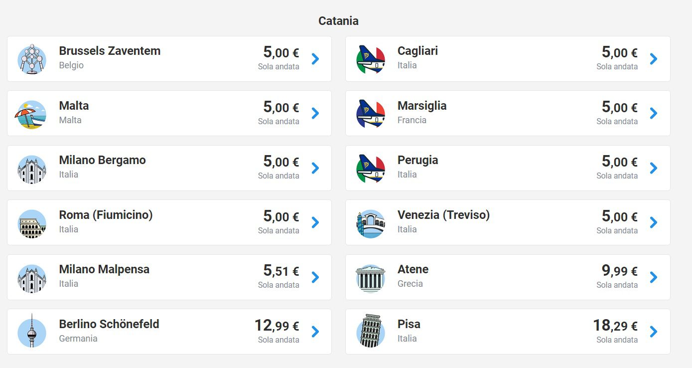 RYANAIR, VOLI A 5 EURO, OFFERTE ANCHE DA CATANIA
