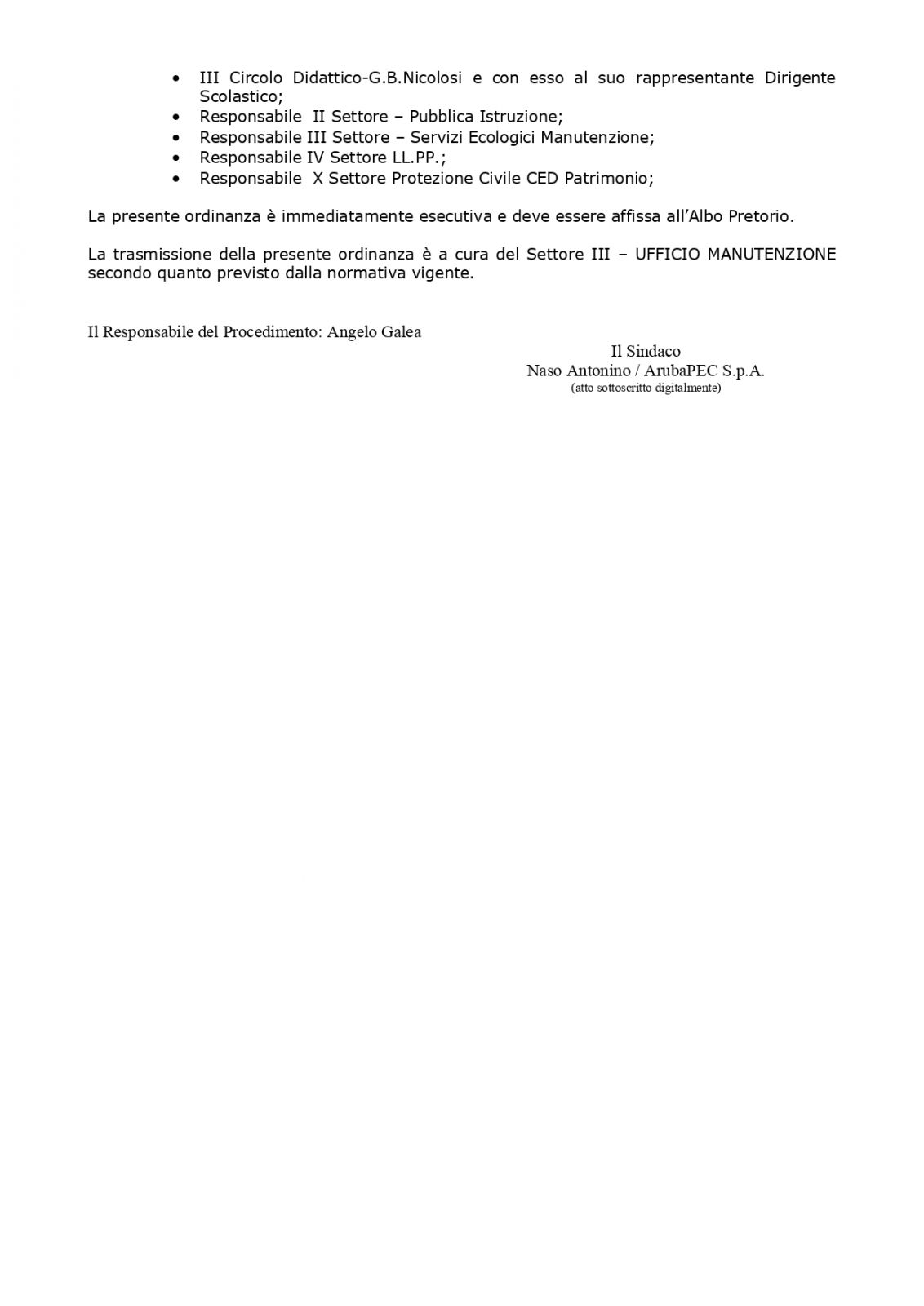 II° CIRCOLO DIDATTICO, PLESSO SCOLASTICO DI VIA LIBERTÀ, RIAPERTURA DELLE CLASSI NN. 12, 13 E 14