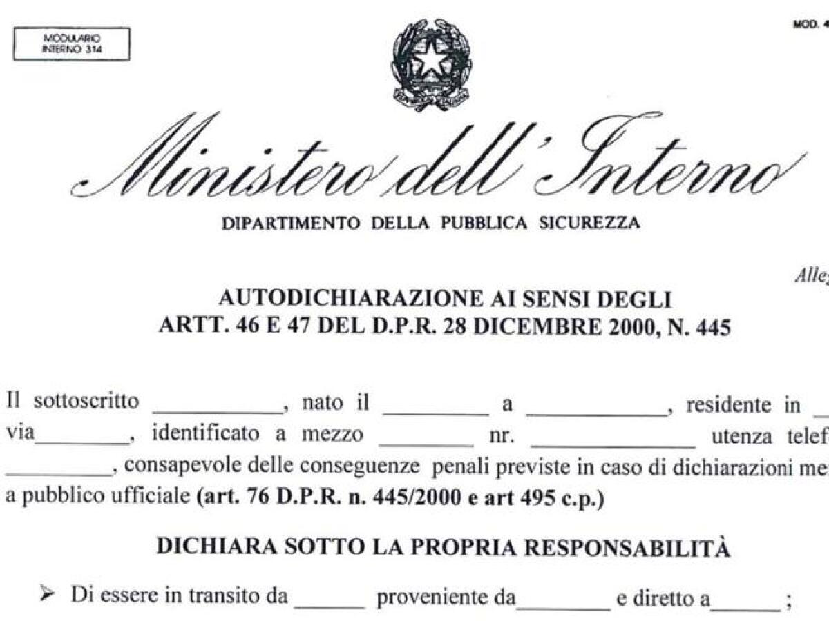 CORONAVIRUS, L’AUTOCERTIFICAZIONE PER LA ZONA DI SICUREZZA: IL MODULO PER SPOSTARSI ECCO COME FUNZIONA - 
