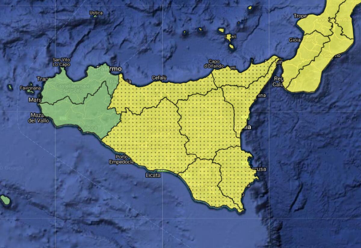 ALLERTA GIALLA PER LA GIORNATA DI DOMANI NELLA SICILIA CENTRO ORIENTALE - 