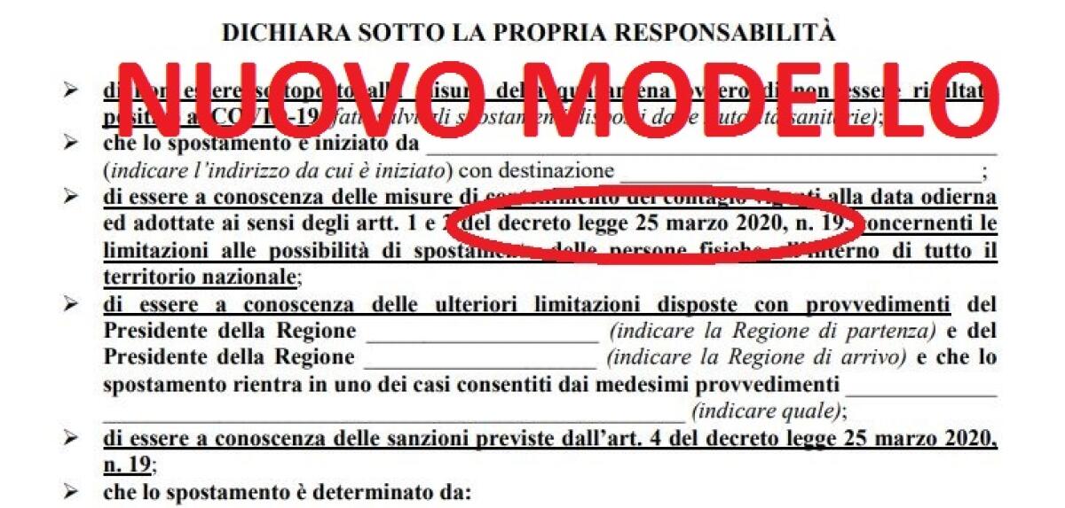 ENNESIMO NUOVO MODELLO DI AUTOCERTIFICAZIONE DA ESIBIRE AD UN CONTROLLO (IL LINK PER STAMPARLO) - 