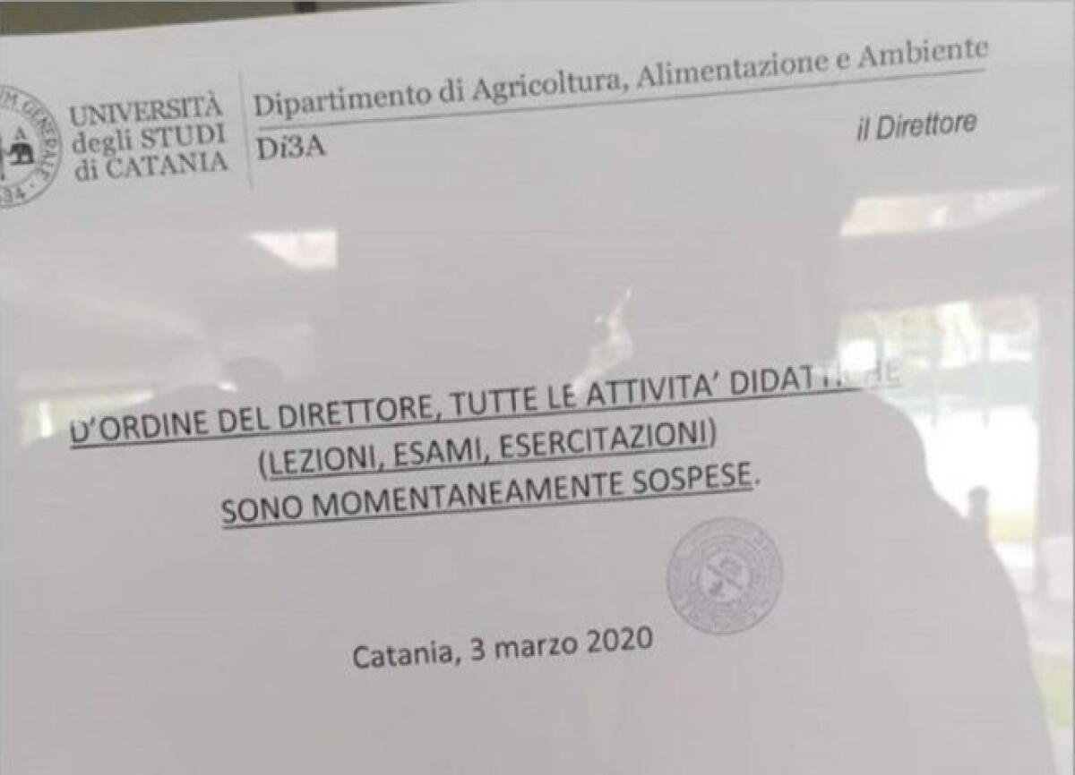 CORONAVIRUS, 3 PROF POSITIVI: CHIUSA FACOLTÀ AGRARIA A CATANIA - 