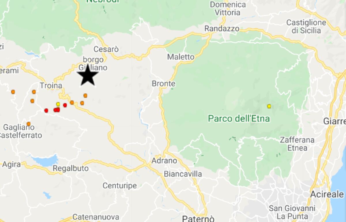 SCOSSA DI MAGNITUDO 3.5 CON EPICENTRO A TROINA - 
