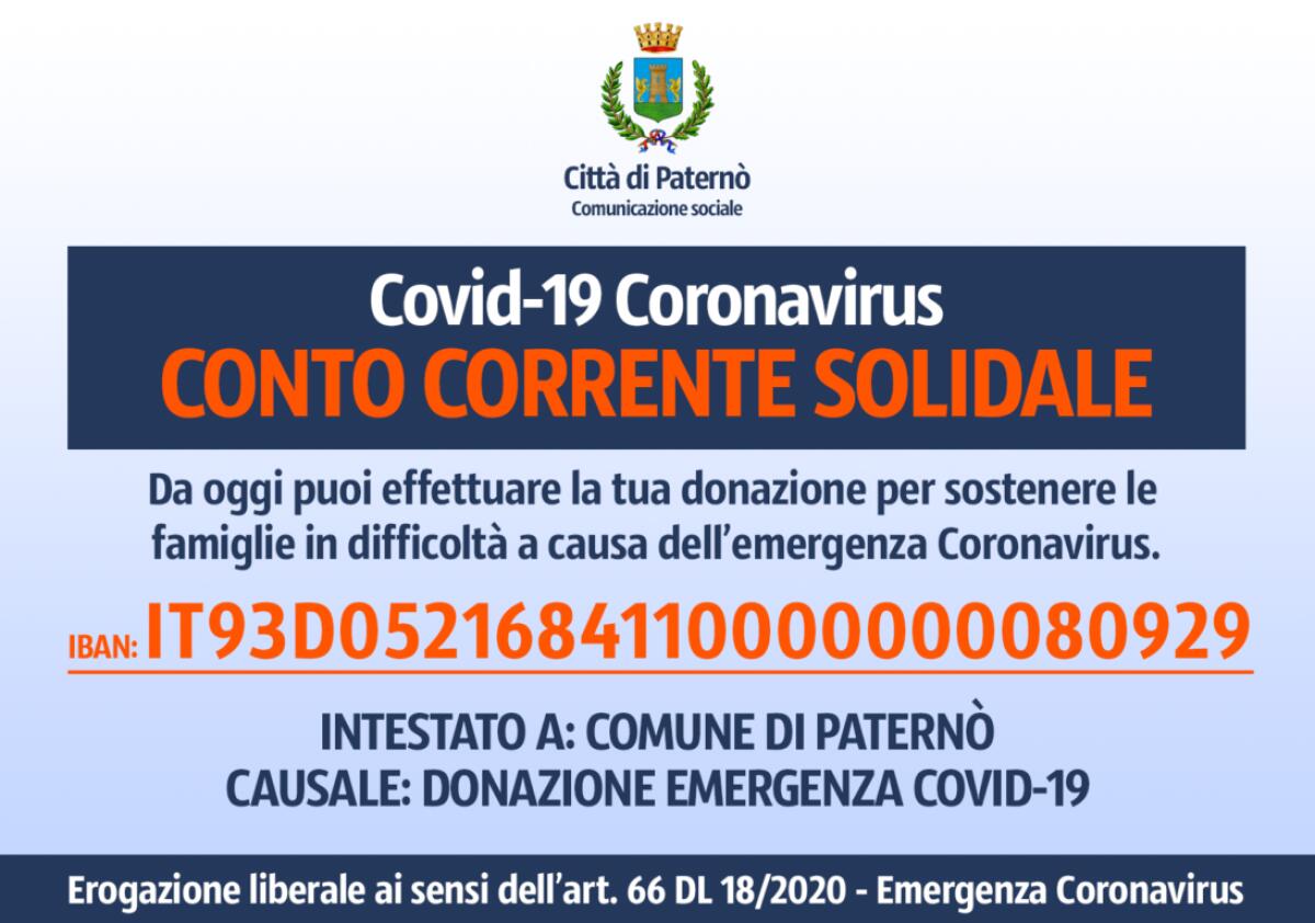 IL COMUNE APRE CONTO CORRENTE SOLIDALE PER DONAZIONI CORONAVIRUS - 