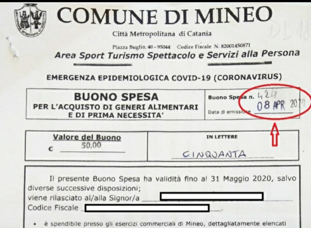 MINEO:  FACEVA LA SPESA CON I BUONI FALSIFICATI DL COMUNE - 
