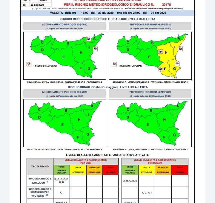 METEO: LA PROTEZIONE CIVILE DIRAMA L’ALLERTA GIALLA PER LA GIORNATA DI DOMANI