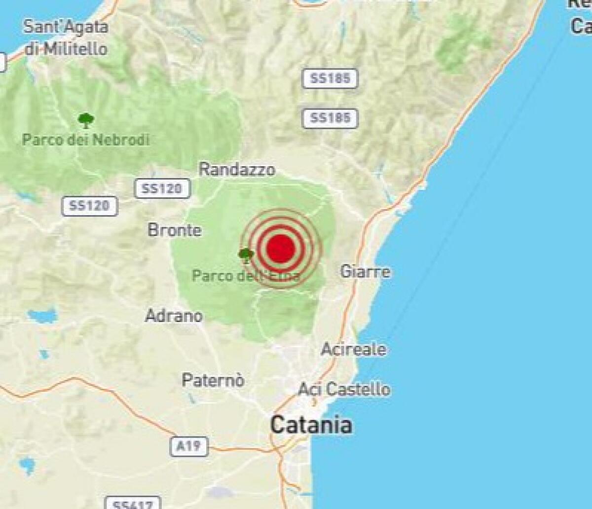 SCOSSA DI TERREMOTO SULL'ETNA MAGNITUDO 2.9, EPICENTRO A MILO - 