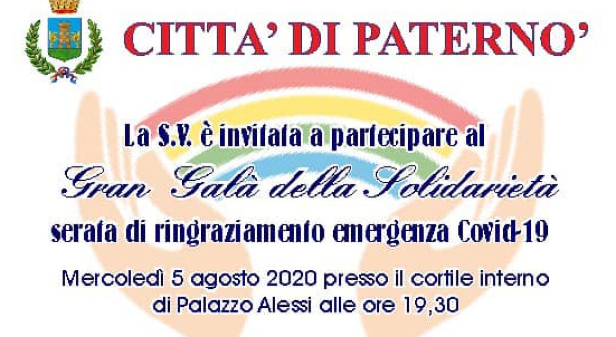 PATERNO' - ALLE ORE 19.30 GALA' SOLIDARIETÀ', LE ASSOCIAZIONI E GLI ENTI PREMIATI - 