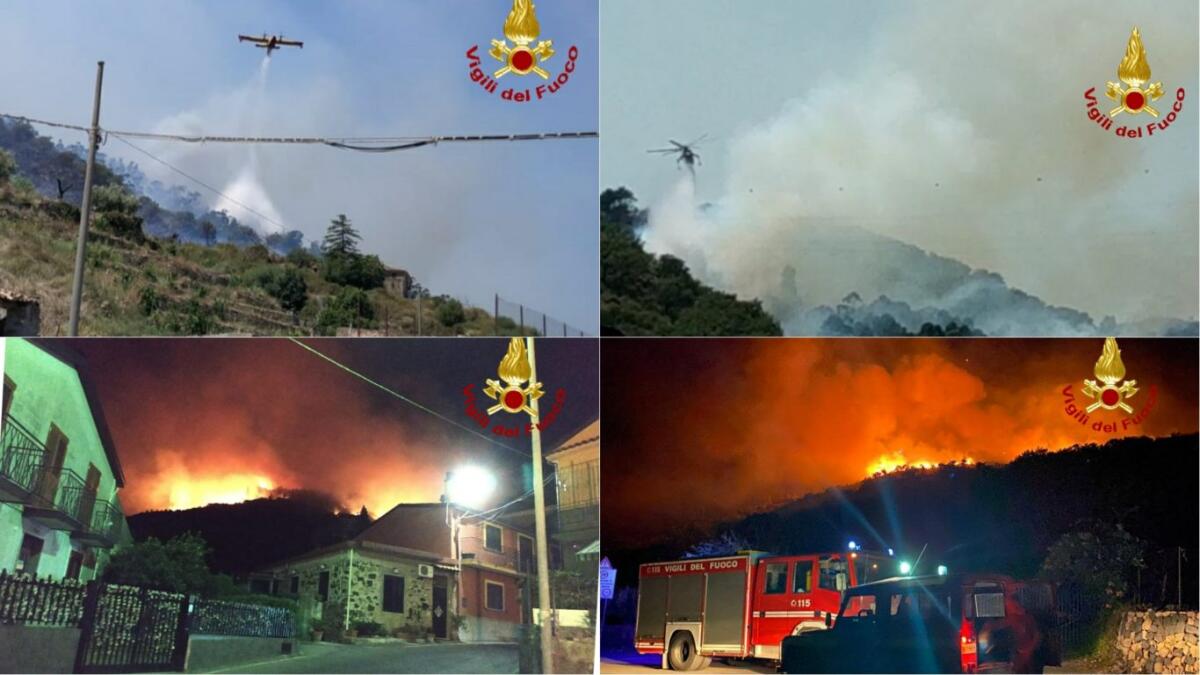 VASTO INCENDO A CASTIGLIONE DI SICILIA ,IN AZIONE CANADAIR ED ELICOTTERI - 