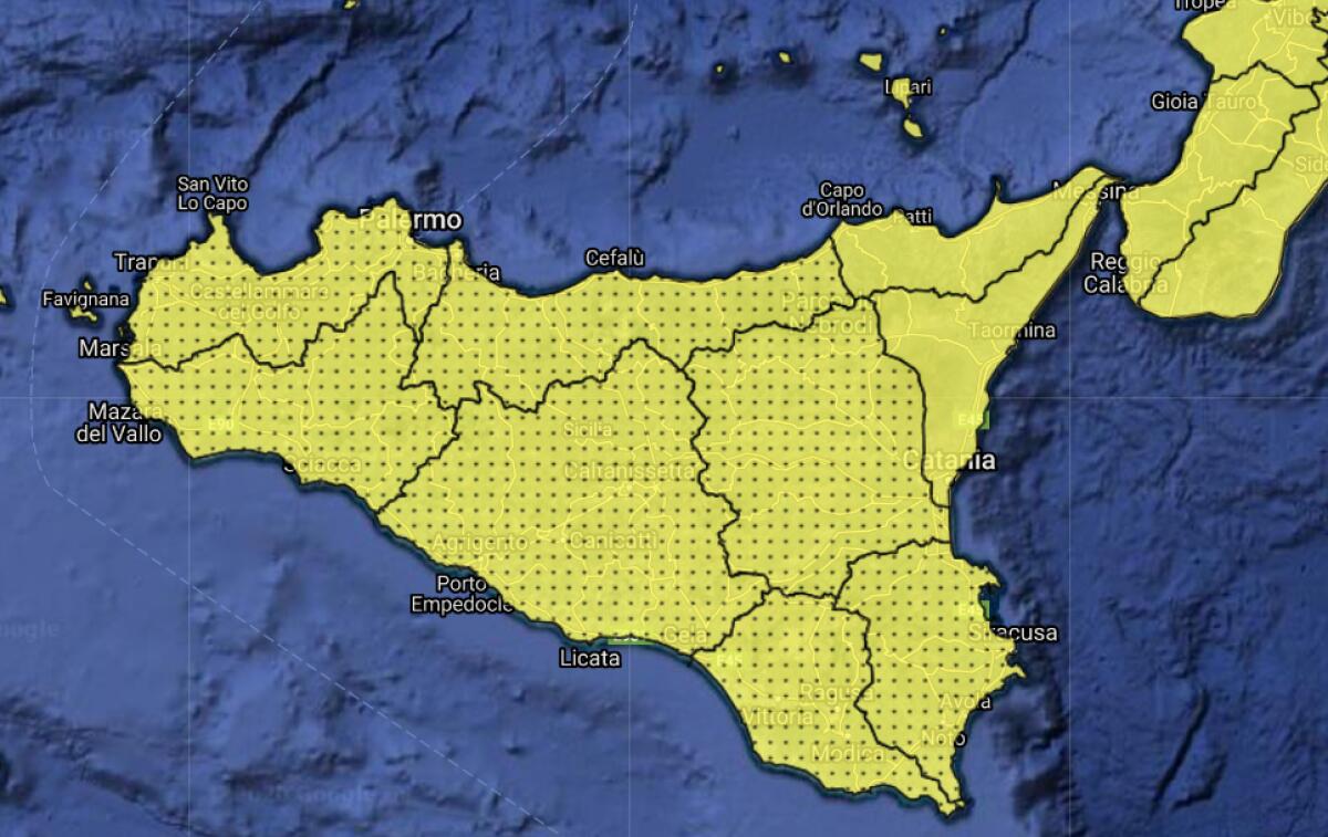 MALTEMPO, ALLERTA “GIALLA”IN TUTTA LA SICILIA DIRAMATA DALLA PROTEZIONE CIVILE PER LA GIORNATA DI DOMANI - 