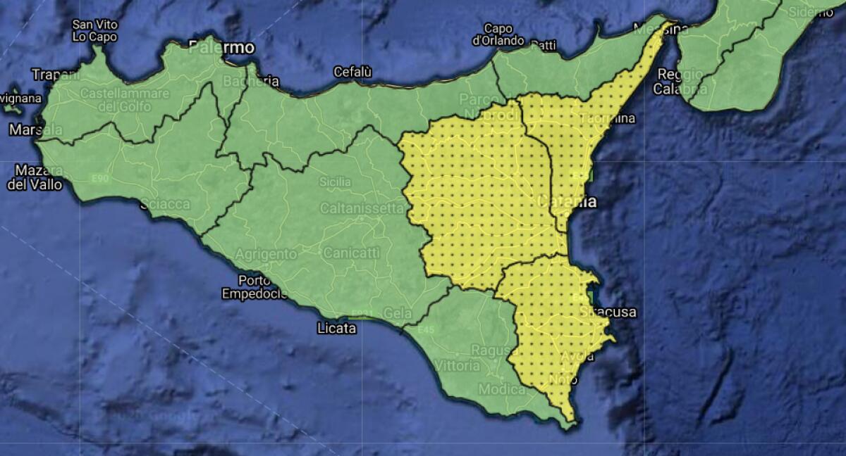 ALLERTA GIALLA PER LA GIORNATA DI DOMANI IN SICILIA ORIENTALE - 