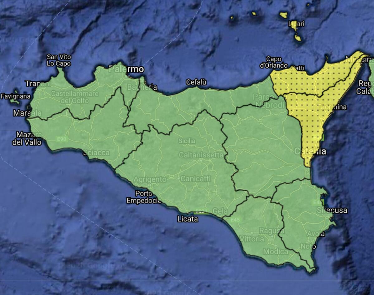 METEO IN SICILIA, ALLERTA GIALLA NEL MESSINESE E NEL CATANESE PER LA GIORNATA DI DOMANI - 