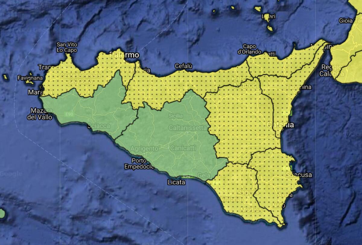 ALLERTA GIALLA E PIOGGIA IN SICILIA PREVISTE PER DOMANI - 
