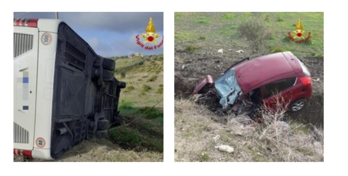 CASTELVETRRANO , TRAGICO SCONTRO FRA UN PULLMAN E UN AUTO, SI AGGRAVA BILANCIO DUE MORTI E DIECI FERITI - 