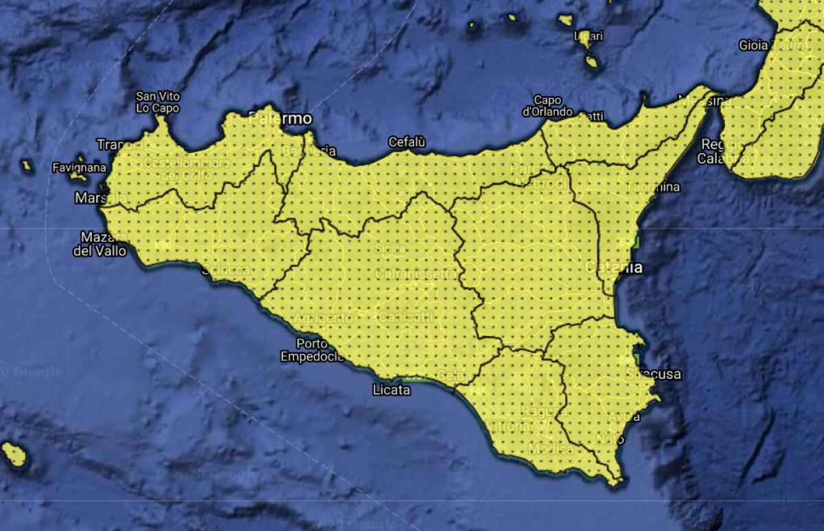 LA PROTEZIONE CIVILE DIRAMA ALLERTA GIALLA PER TUTTA LA SICILIA - 