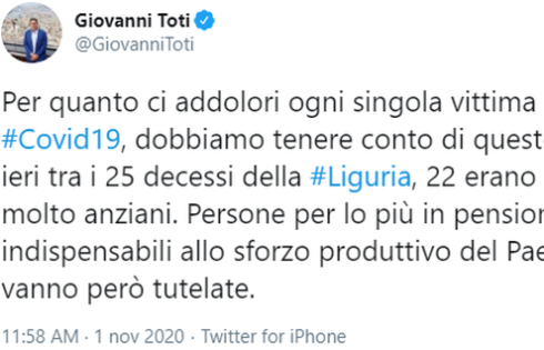BUFERA SUL TWEET DI TOTI: “MUOIONO ANZIANI, NON SONO INDISPENSABILI”
