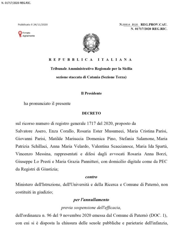 PATERNO': IL SINDACO CONVOCA I DIRIGENTI SCOLASTICI