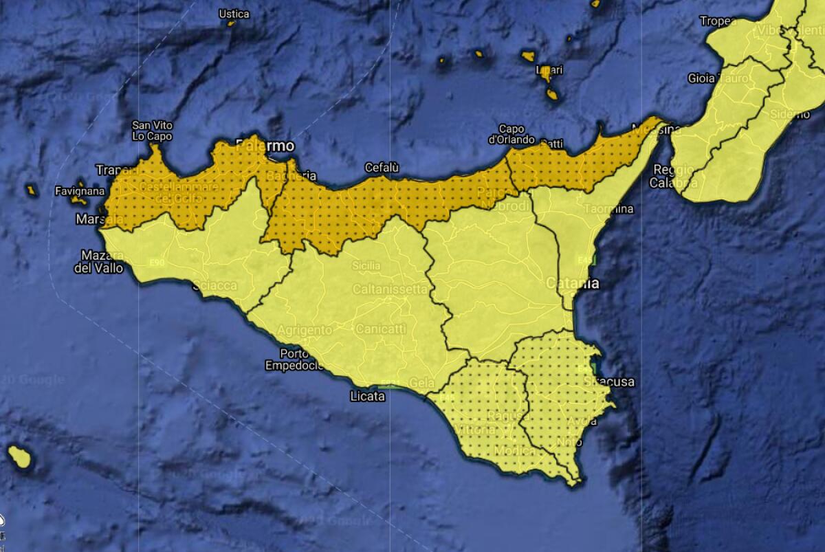 METEO ALLERTA ARANCIONE NELLA ZONA TIRRENICA E GIALLA NEL RESTO DELLA SICILIA - 