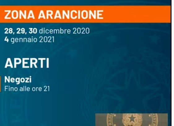 ITALIA ZONA ROSSA DAL 24 DICEMBRE AL 6 GENNAIO NEI GIORNI FESTIVI E PREFESTIVI E ARANCIONE NEI GIORNI FERIALI.