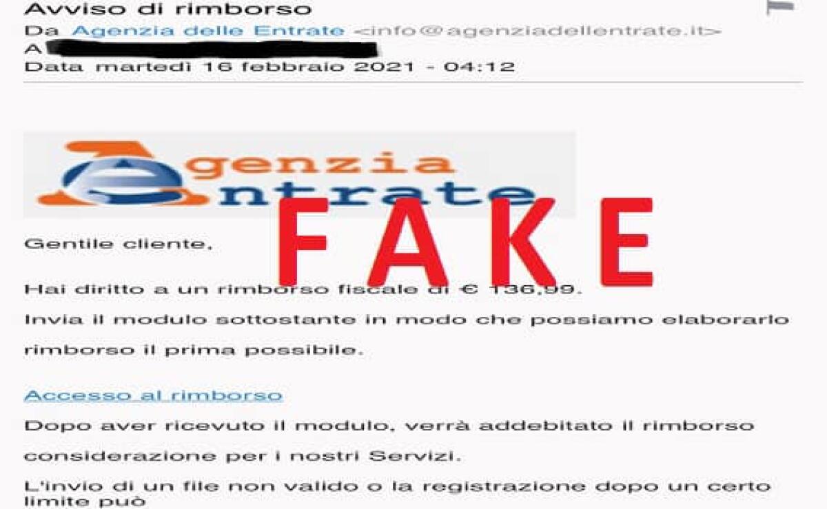 NUOVE MAIL FAKE DELL'AGENZIA DELLE ENTRATE, TORNA L'ONDATA DI SMISHING/PHISHING - 