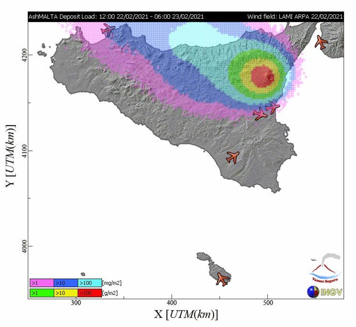 NELLA NOTTE PROBABILE RICADUTA CENERE VULCANICA SUI COMUNI DI BRONTE, RANDAZZO, MALETTO, ADRANO. - 