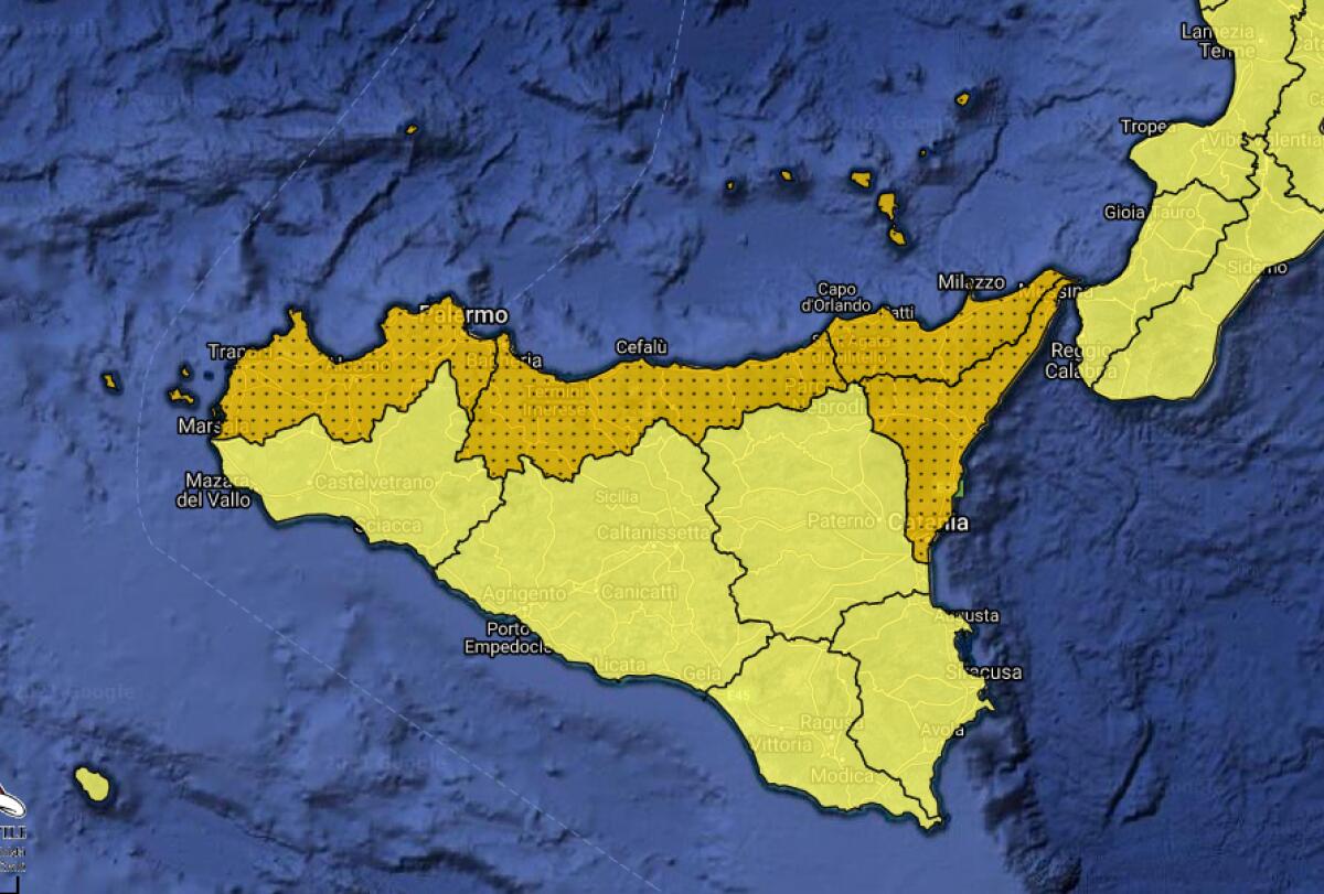 METEO: ALLERTA ARANCIONE SUL SETTORE SETTENTRIONALE DELLA SICILIA E ALLERTA GIALLA NEL RESTO DELLA SICILIA. - 