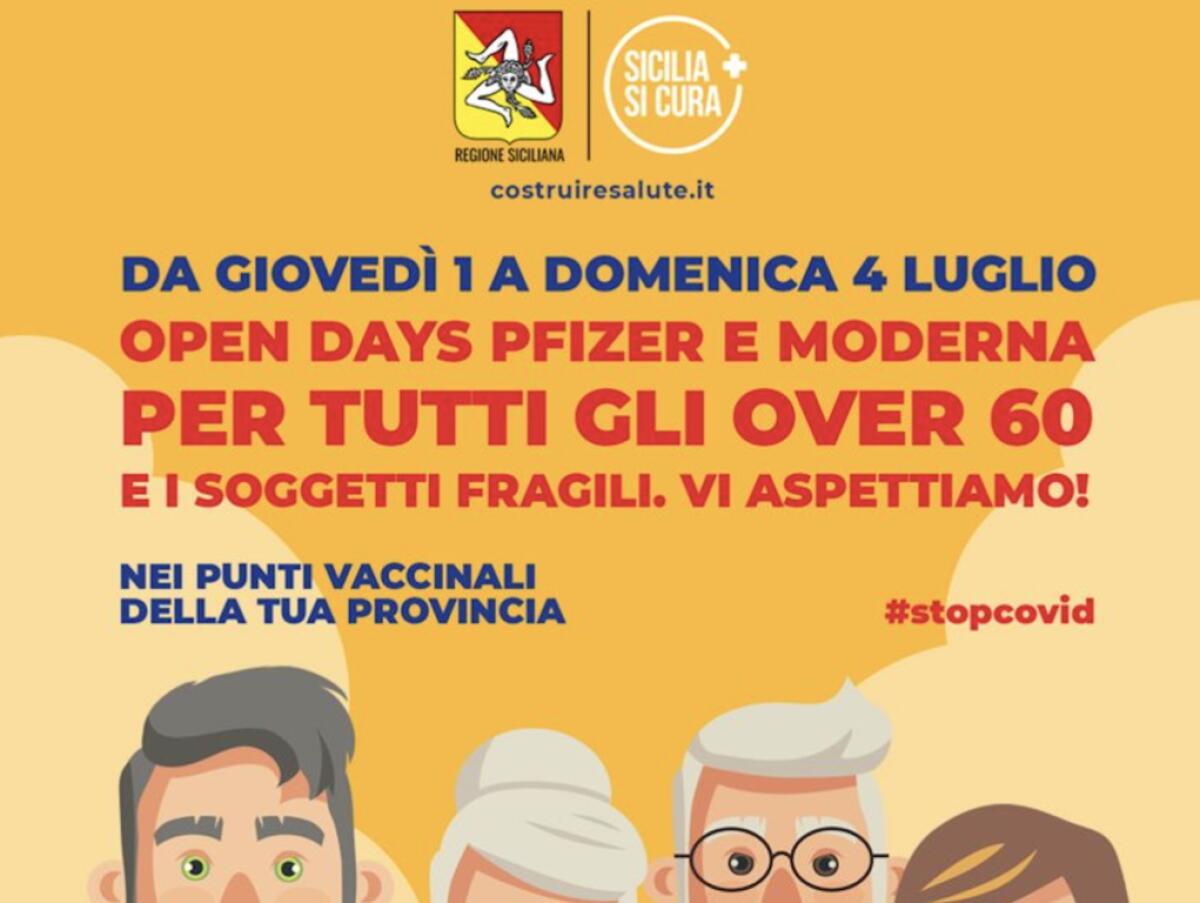 Covid – In Sicilia dall’1 al 4 luglio tornano gli “Open days” con Pfizer e Moderna per fragili e over 60 - 