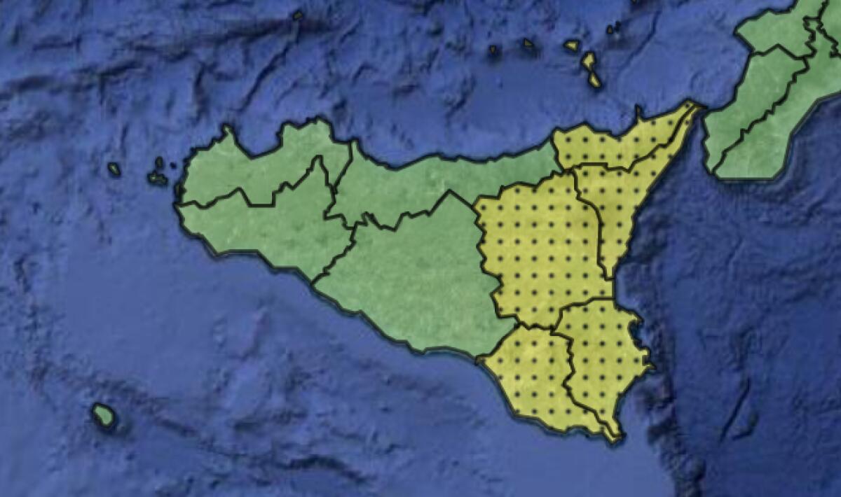 PROTEZIONE CIVILE: ALLERTA GIALLA  OGGI PER LA SICILIA CENTRO ORIENTALE - 