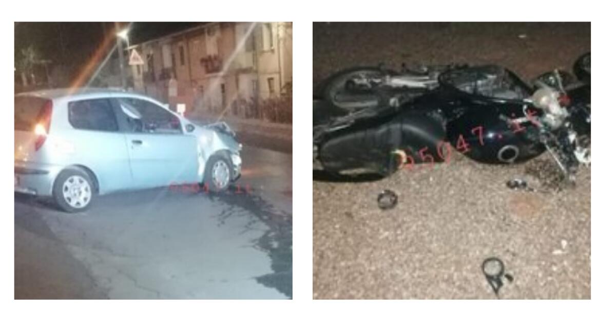 PATERNO'. VIOLENTISSIMO SCHIANTO IERI SERA IN VIA VERGA, LA MOTO SI SPEZZA IN DUE - 