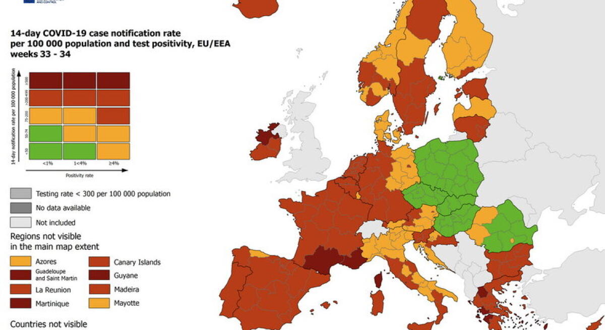 LA SICILIA RIMANE ROSSA   NELLA MAPPA EUROPEA ECDC - 