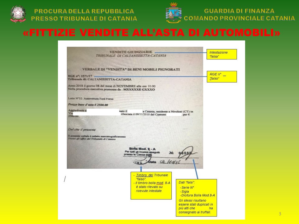 CATANIA. ARRESTATO FALSO UFFICIALE GIUDIZIARIO CHE SIMULAVA VENDITE ALL'ASTA DI AUTO