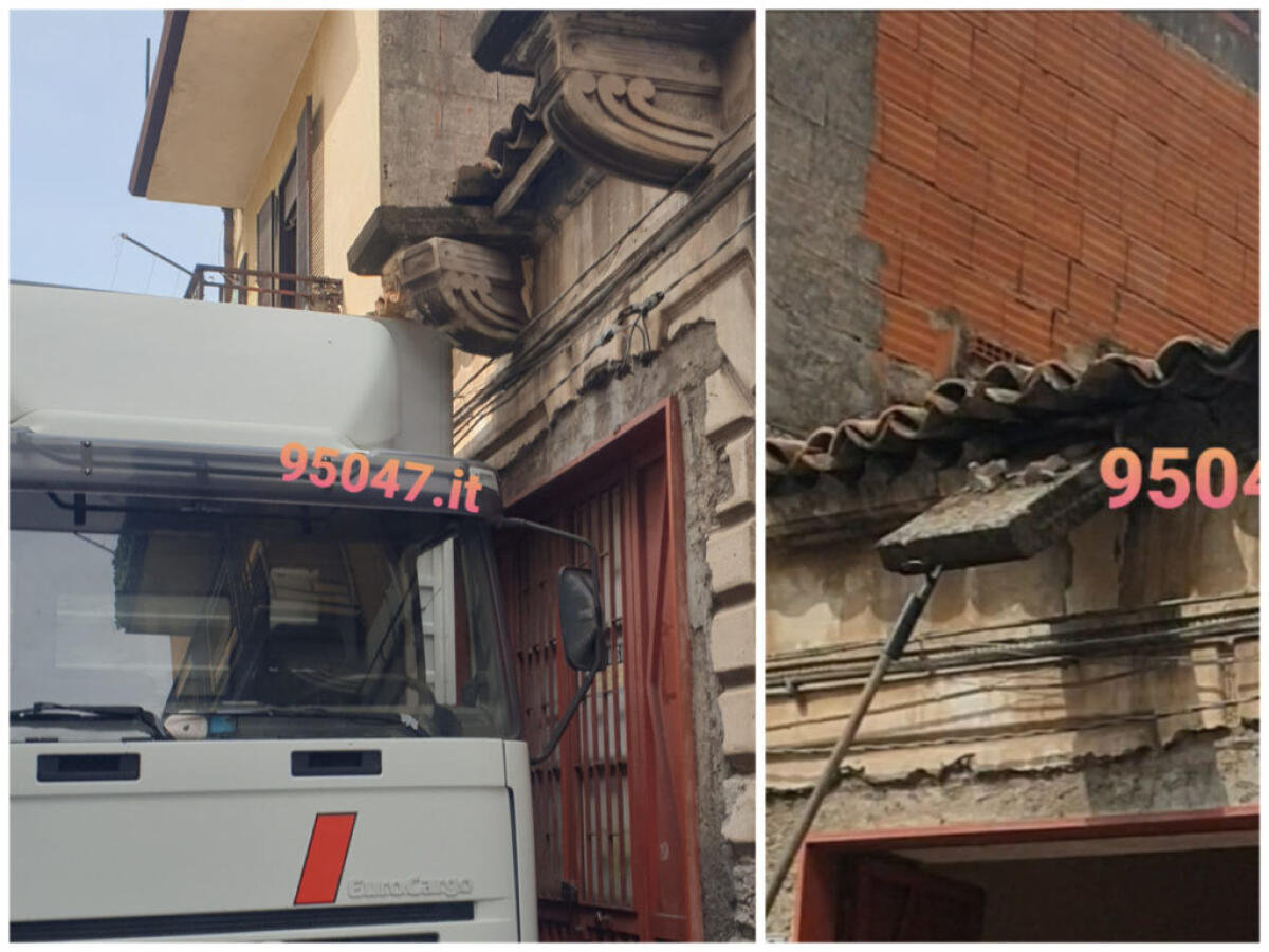 PATERNÒ: CAMION INCASTRATO SOTTO UN BALCONE - 