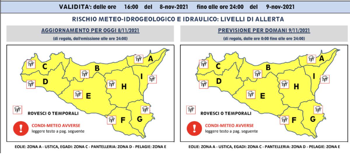 MALTEMPO:  ALLERTA ‘GIALLA’ MARTEDÌ 9 NOVEMBRE IN SICILIA - 
